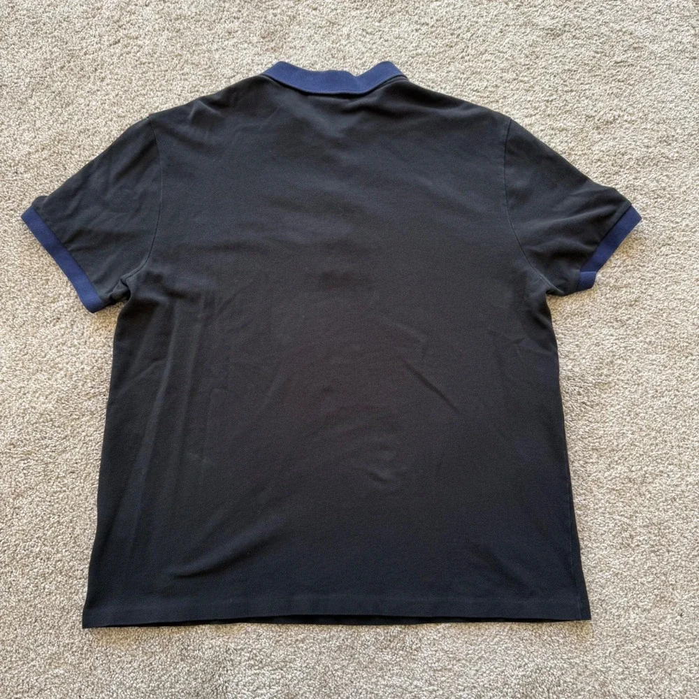 Lacoste Polo Shirt Men XL Black Blue Regular Fit Contrast Collar Big Croc Logo